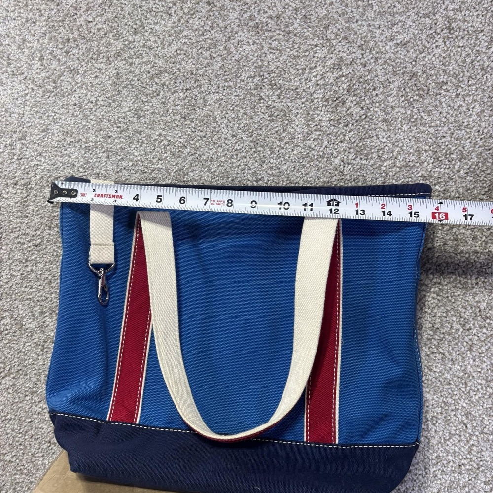 Lands' End Tote Bag Womens Medium Blue Canvas Colorblock Shoulder Handbag - Picture 6 of 7